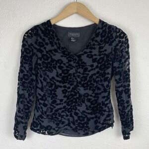 Vintage Silkland 4p Velvet Blouse Black Floral Fairy Grunge Witchy Boho Burnout